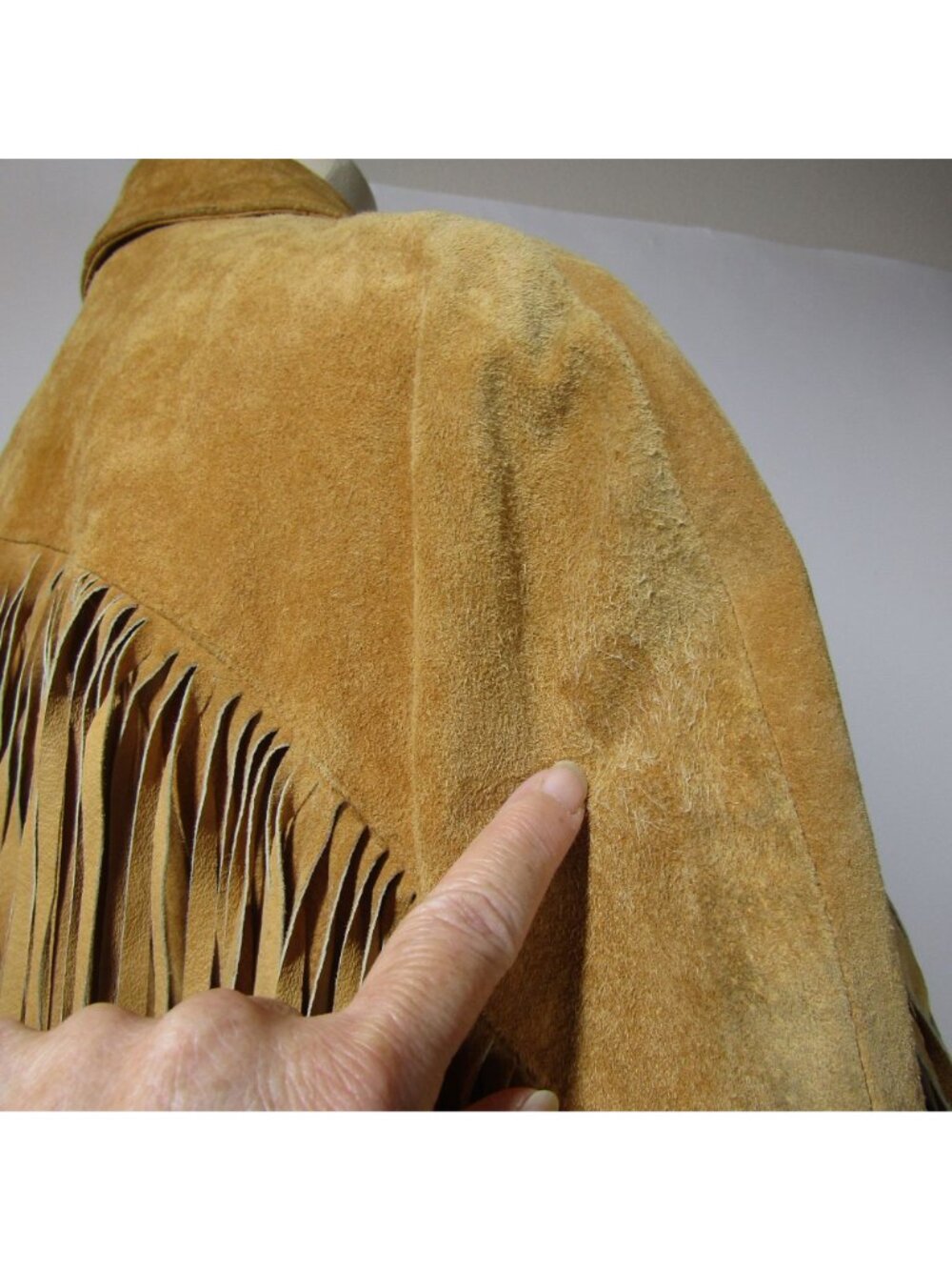 VTG Pig SUEDE Leather FRINGE 80s Caramel Brown Western Cowgirl Rodeo Jacket L - Picture 11 of 12